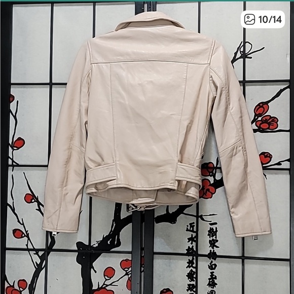 All Saints Balfern Soft Pink Leather Biker Jacket - Picture 2 of 6